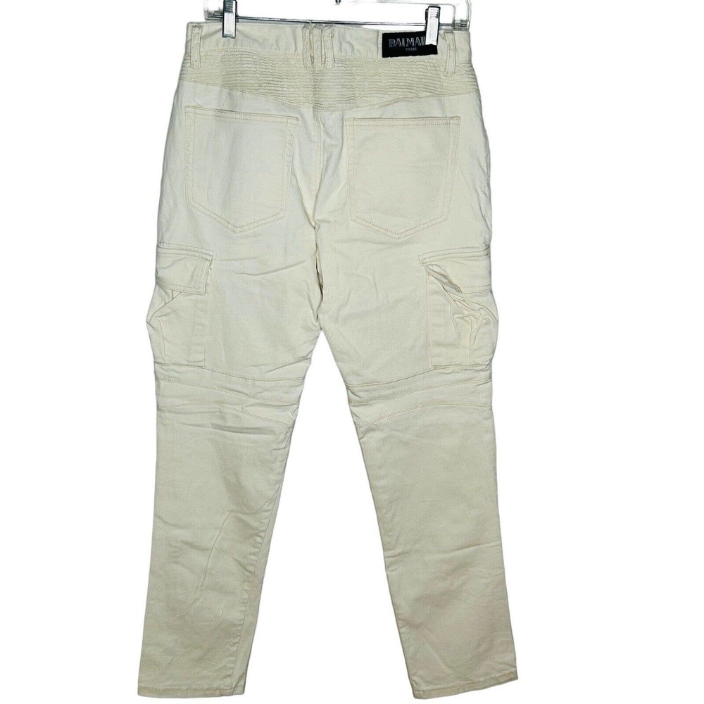 Balmain Cream Slim Straight Cargo Jeans with Black Zippers - Picture 2 of 15